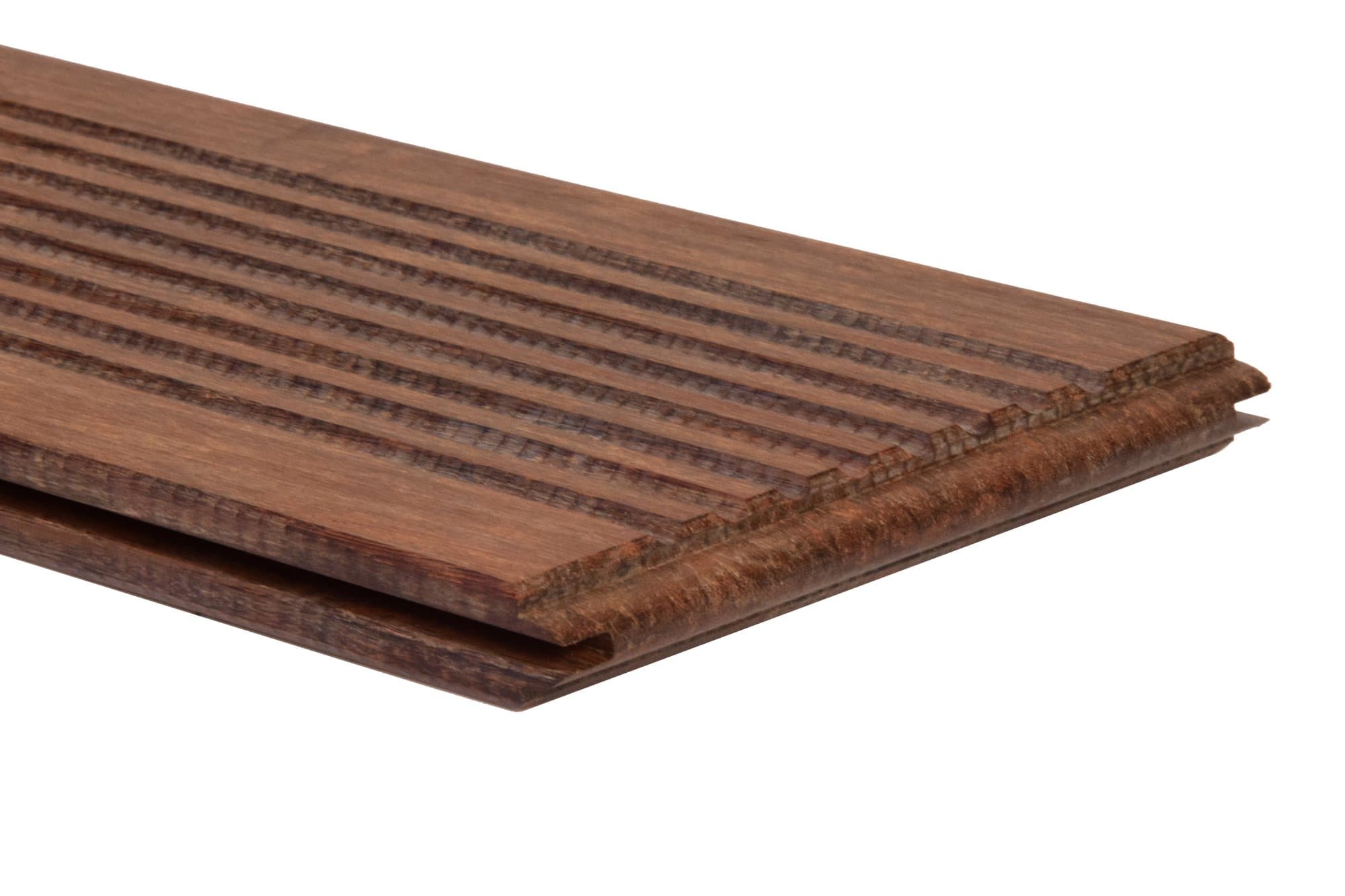 Tarima exterior de bambú · lama de 18 mm y 137 mm · cara ranurada